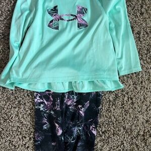 Under Armour Aqua Top and Patterned Leggings Set
